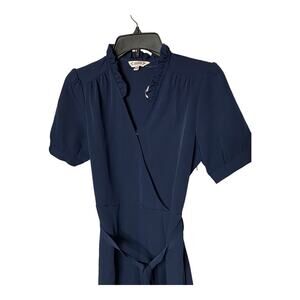 Nanette Lepore Women's Size 2 Tie Waist Wrap Dress Navy Blue Ruffle Hem NWOT